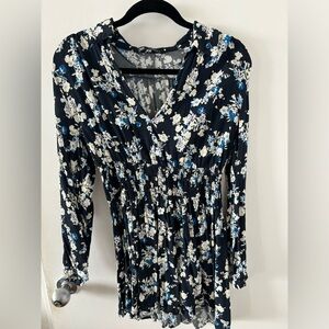 Zara Floral Printed Elastic Waistband Dress | Size: Large | Color: Blue